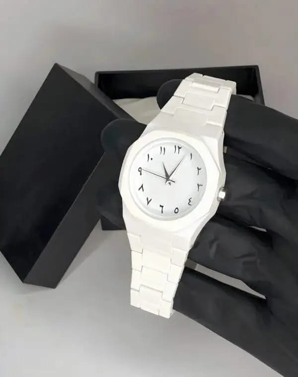 ⌚ Men's White Arabic Aura Carbon Fiber Watch