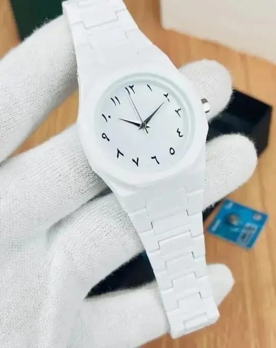 ⌚ Men's White Arabic Aura Carbon Fiber Watch