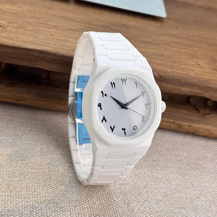 ⌚ Men's White Arabic Aura Carbon Fiber Watch