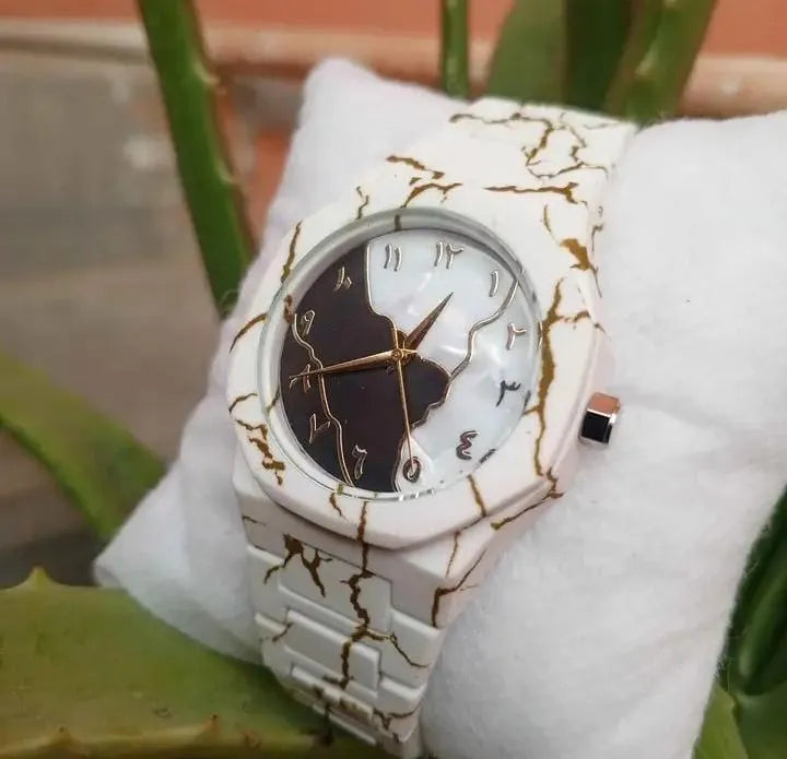 Men's Carbon Fiber Marble Watch – White Gold Chronograph