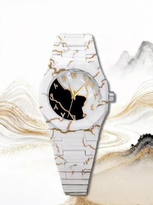 Men's Carbon Fiber Marble Watch – White Gold Chronograph
