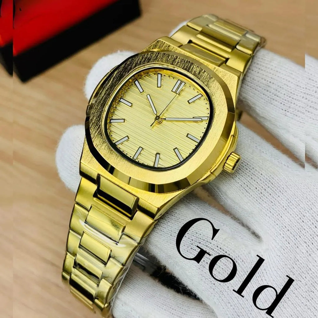 Men’s Luxury Full Gold Watch – Gold Dial with Stainless Steel Chain Strap