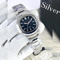 Men’s Square Watch Black Dial Silver Steel Chain Strap – Stylish Quartz Analog Watch