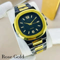 Men’s Square Two-Tone Watch – Black Dial with Gold & Silver Steel Chain Strap