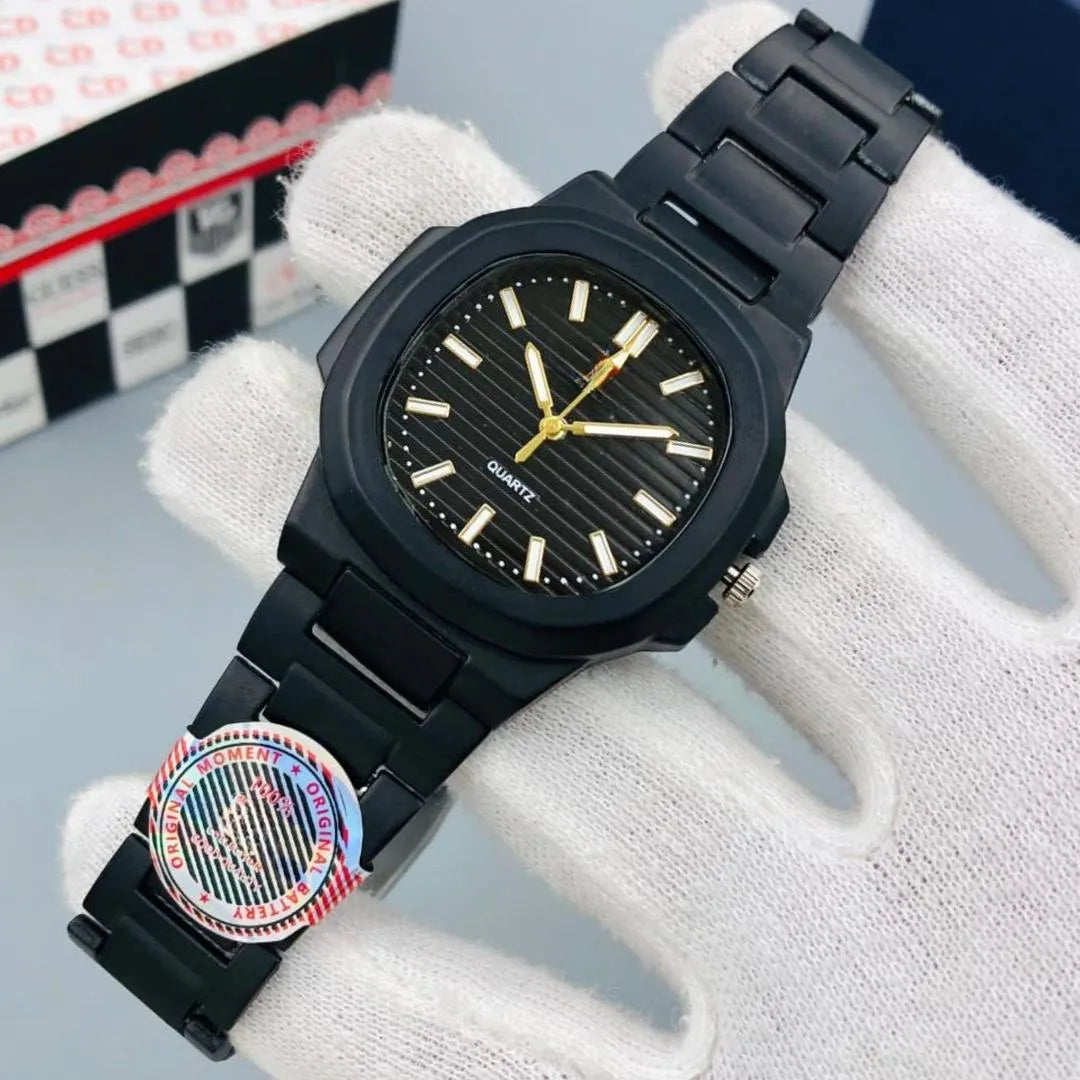 Men’s Square Black Watch – Black Dial with Steel Chain Strap