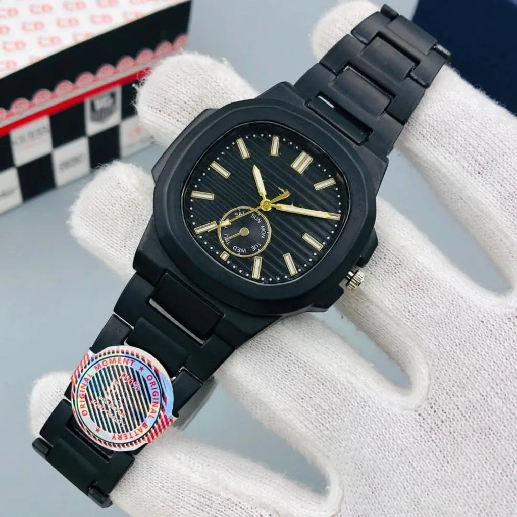Men’s Square Black Watch – Black Dial with Steel Chain Strap