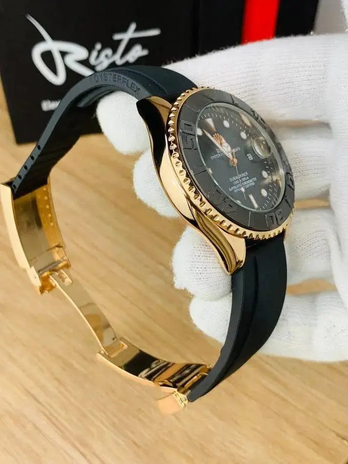 Luxury Rolex Style Men's Golden Watch – Premium Rubber Strap