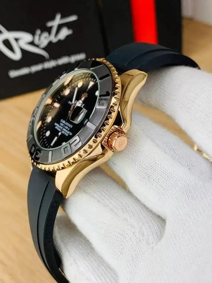 Luxury Rolex Style Men's Golden Watch – Premium Rubber Strap