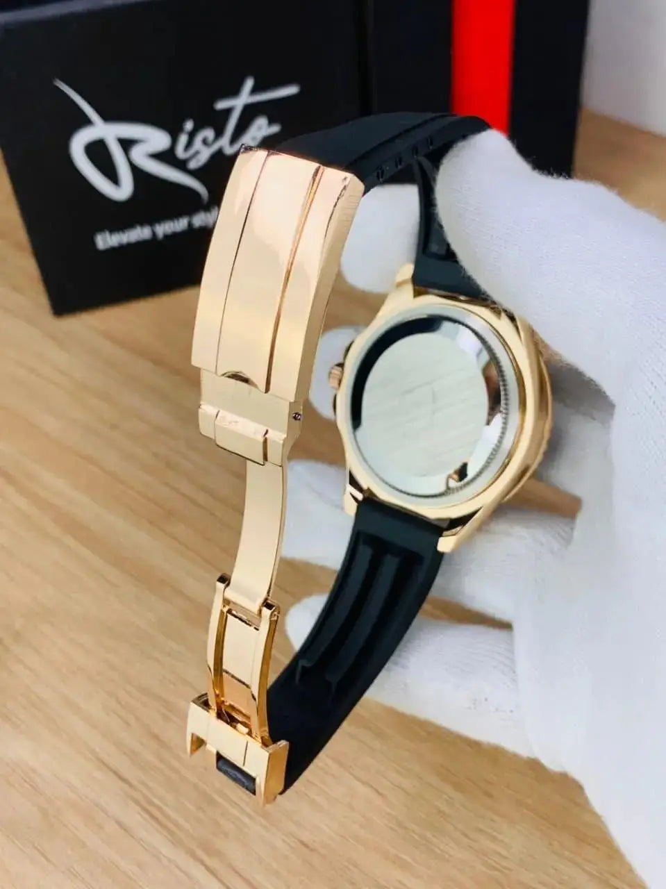 Luxury Rolex Style Men's Golden Watch – Premium Rubber Strap