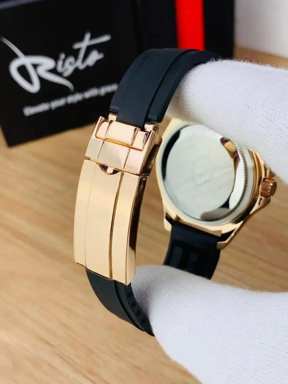 Luxury Rolex Style Men's Golden Watch – Premium Rubber Strap