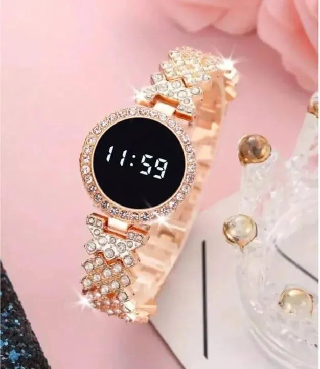 Women’s Gold Crystal Chain Digital Watch