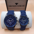Unisex Armani Chronograph Couple Watch – Blue Carbon Fiber