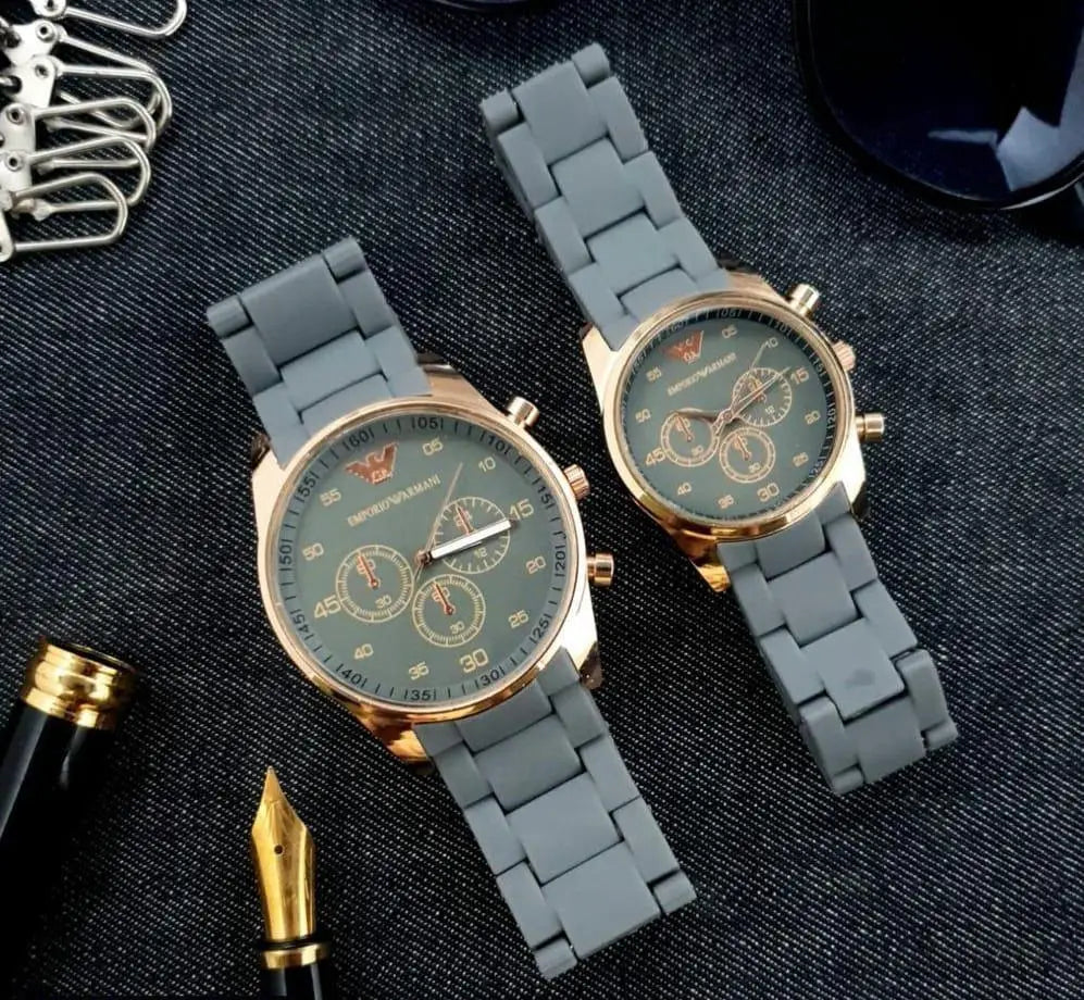Unisex Armani Chronograph Couple Watch – Grey Carbon Fiber