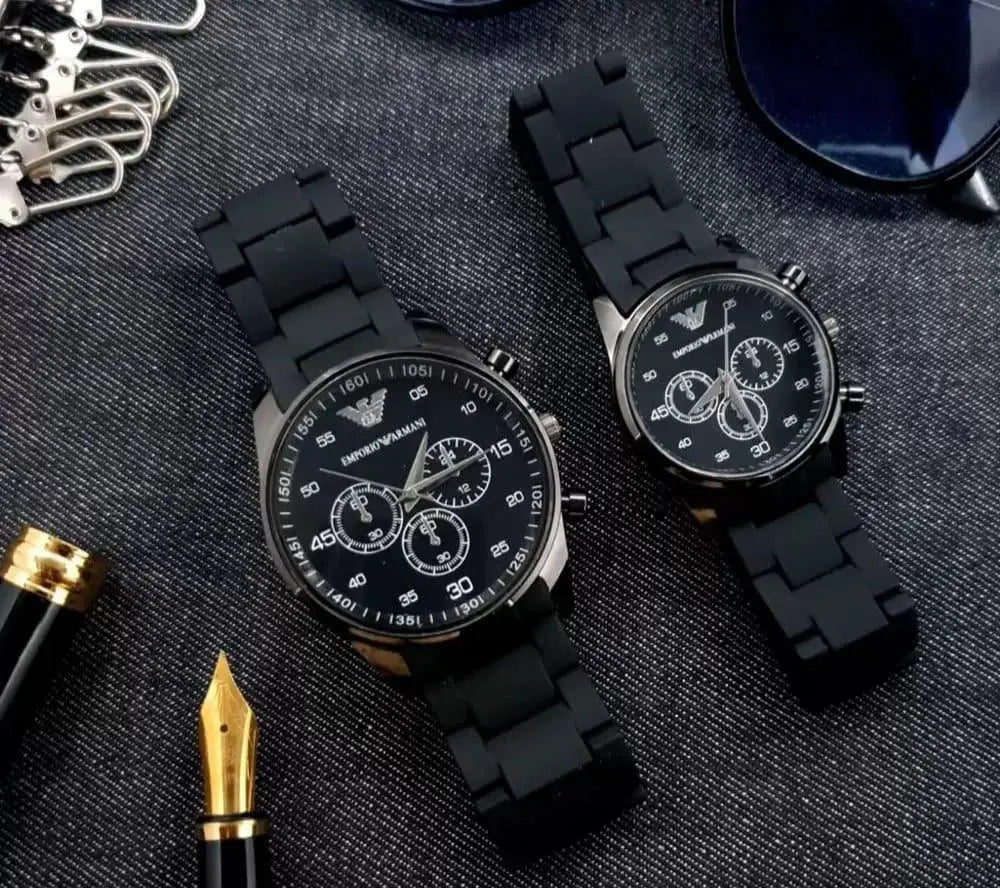 Unisex Armani Chronograph Couple Watch – Black Carbon Fiber