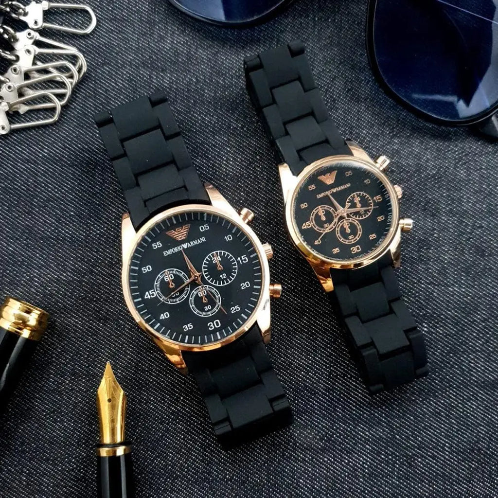 Unisex Armani Chronograph Couple Watch – Black Carbon Fiber