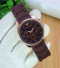 Men's Emporio Armani Chronograph Watch Brown Dial Stainless Steel Chain Strap